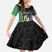 Personalised South Sea Islanders National Recognition Day Kid Short Sleeve Dress Australia Aboriginal Vanuatu Pig Tusk LT14 KID Black - Polynesian Pride