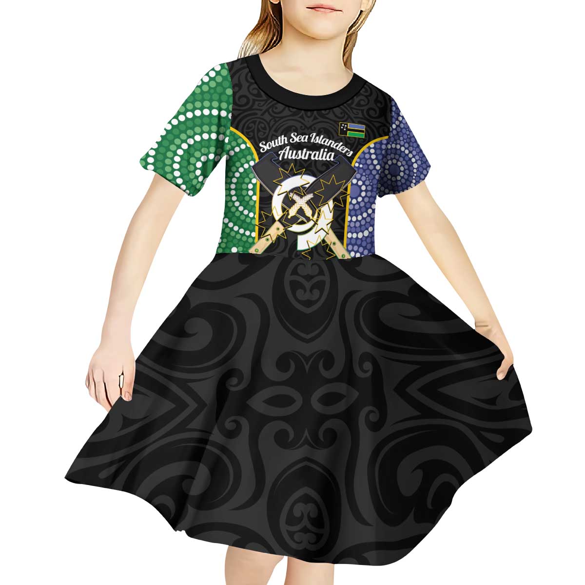 Personalised South Sea Islanders National Recognition Day Kid Short Sleeve Dress Australia Aboriginal Vanuatu Pig Tusk LT14 - Polynesian Pride