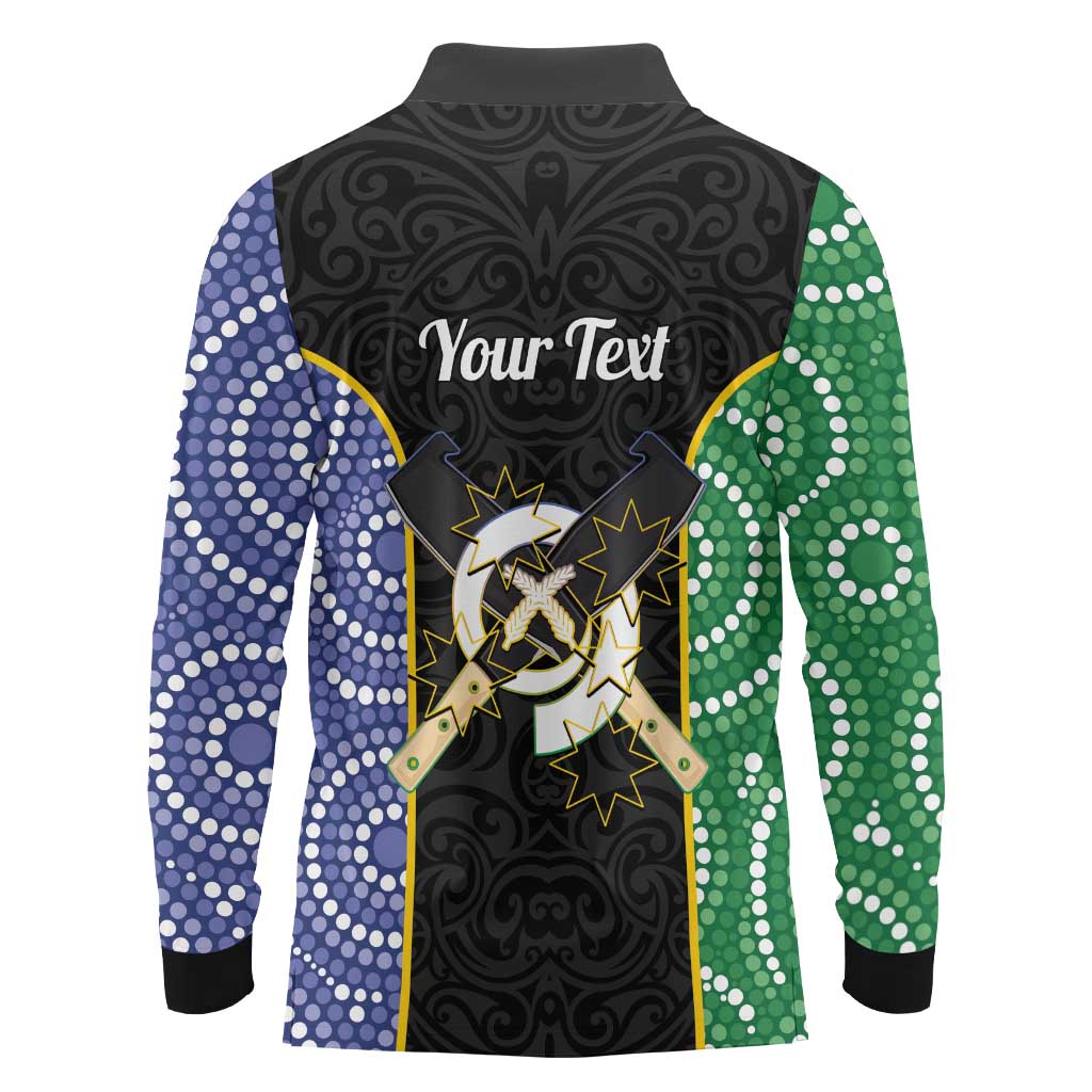 Personalised South Sea Islanders National Recognition Day Long Sleeve Polo Shirt Australia Aboriginal Vanuatu Pig Tusk LT14 - Polynesian Pride