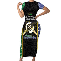 Personalised South Sea Islanders National Recognition Day Short Sleeve Bodycon Dress Australia Aboriginal Vanuatu Pig Tusk LT14 Long Dress Black - Polynesian Pride