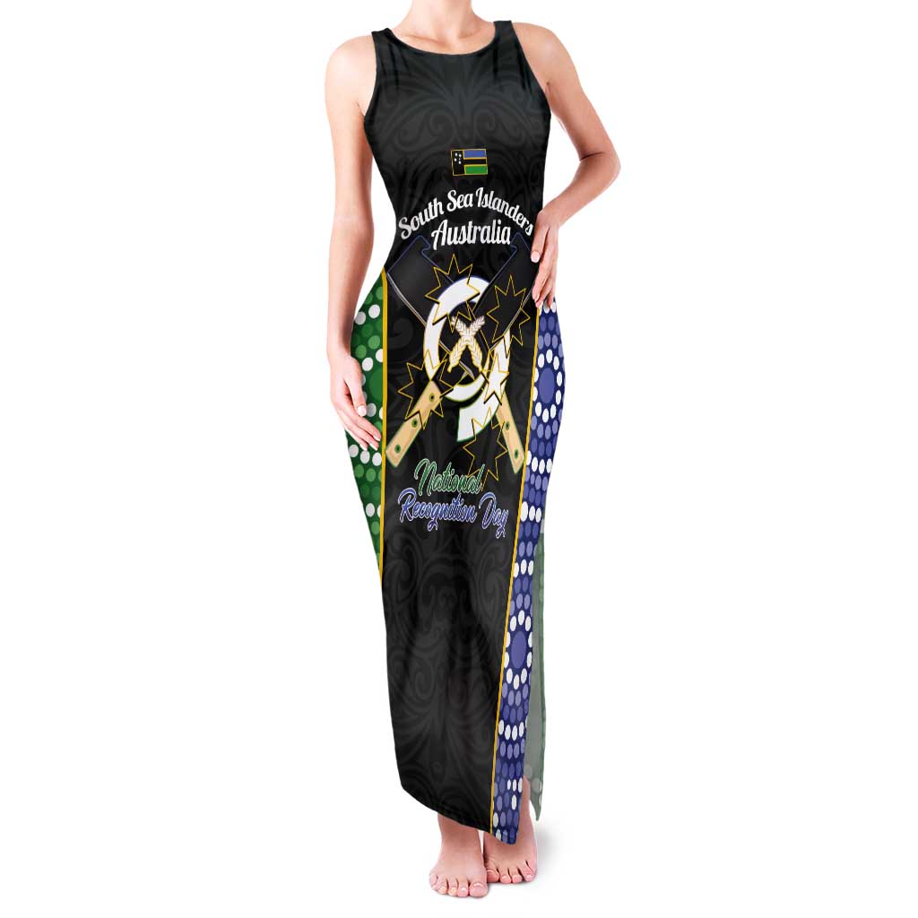 Personalised South Sea Islanders National Recognition Day Tank Maxi Dress Australia Aboriginal Vanuatu Pig Tusk LT14 Women Black - Polynesian Pride