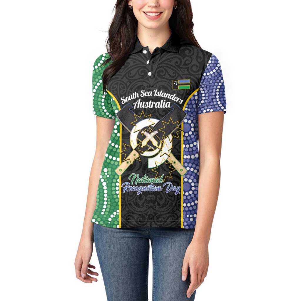 Personalised South Sea Islanders National Recognition Day Women Polo Shirt Australia Aboriginal Vanuatu Pig Tusk LT14 - Polynesian Pride