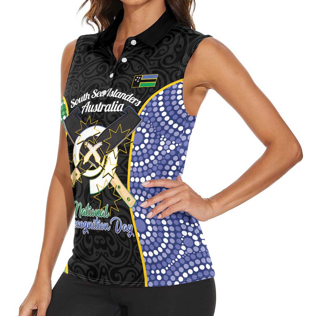Personalised South Sea Islanders National Recognition Day Women Sleeveless Polo Shirt Australia Aboriginal Vanuatu Pig Tusk LT14 - Polynesian Pride