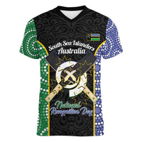 Personalised South Sea Islanders National Recognition Day Women V-Neck T-Shirt Australia Aboriginal Vanuatu Pig Tusk LT14 Female Black - Polynesian Pride