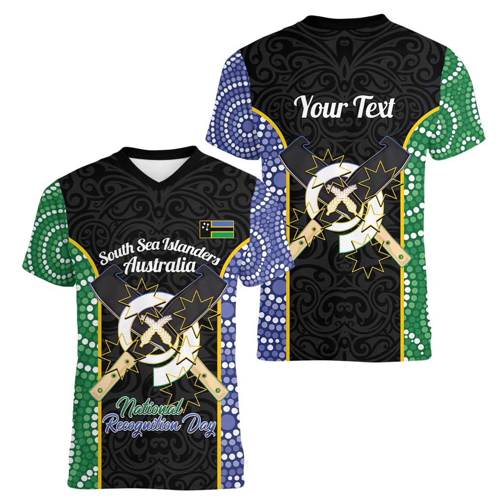 Personalised South Sea Islanders National Recognition Day Women V-Neck T-Shirt Australia Aboriginal Vanuatu Pig Tusk LT14 - Polynesian Pride