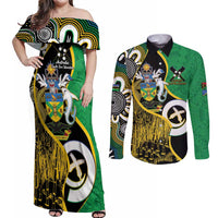 Australian South Sea Islanders National Recognition Day Couples Matching Off Shoulder Maxi Dress and Long Sleeve Button Shirt Solomon Islands And Vanuatu Culture LT14 Black - Polynesian Pride