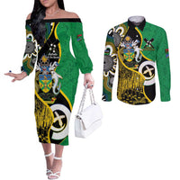 Australian South Sea Islanders National Recognition Day Couples Matching Off The Shoulder Long Sleeve Dress and Long Sleeve Button Shirt Solomon Islands And Vanuatu Culture LT14 Black - Polynesian Pride