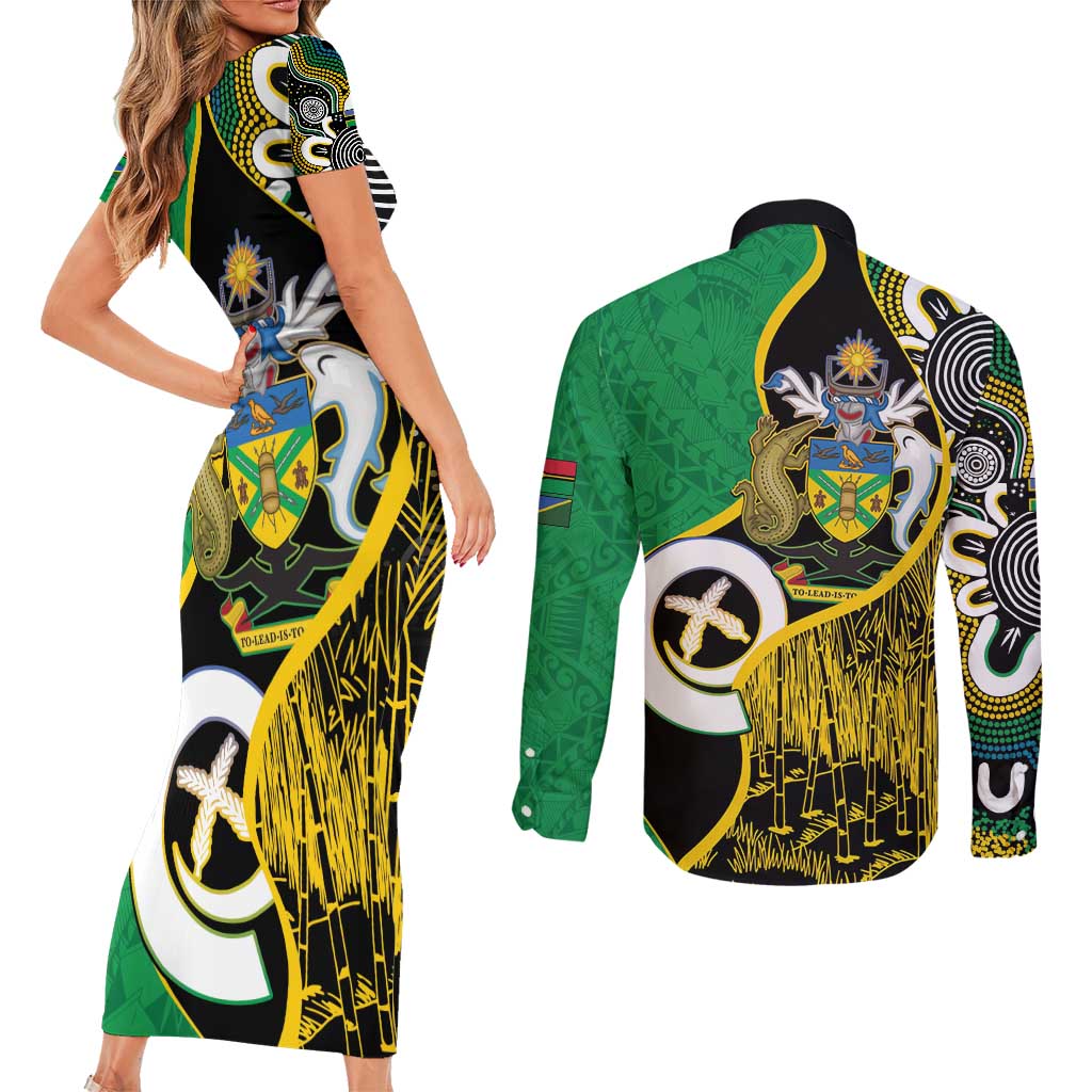 Australian South Sea Islanders National Recognition Day Couples Matching Short Sleeve Bodycon Dress and Long Sleeve Button Shirt Solomon Islands And Vanuatu Culture LT14 - Polynesian Pride