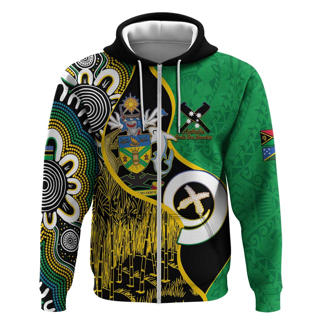 Australian South Sea Islanders National Recognition Day Hoodie Solomon Islands And Vanuatu Culture LT14 Zip Hoodie Black - Polynesian Pride