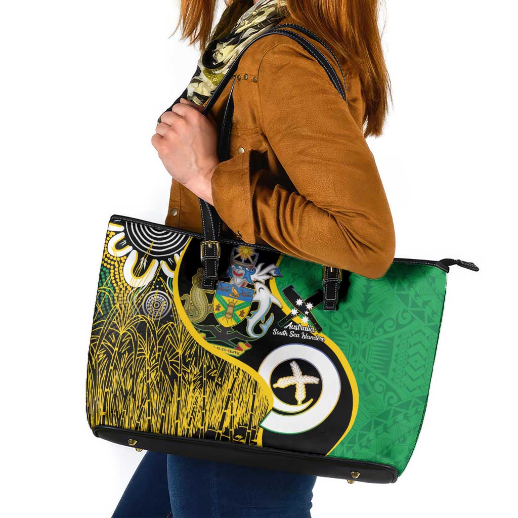 Australian South Sea Islanders National Recognition Day Leather Tote Bag Solomon Islands And Vanuatu Culture LT14 Black - Polynesian Pride