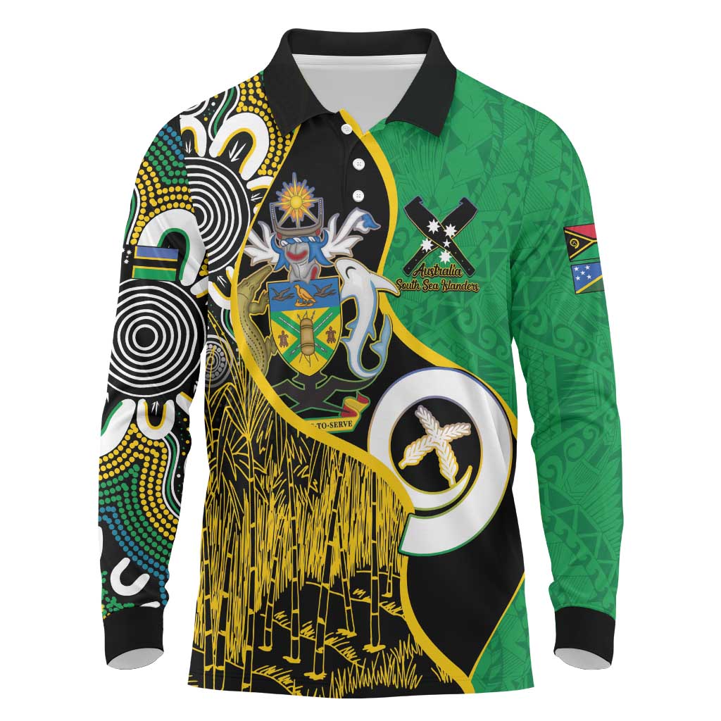 Australian South Sea Islanders National Recognition Day Long Sleeve Polo Shirt Solomon Islands And Vanuatu Culture LT14 Black - Polynesian Pride