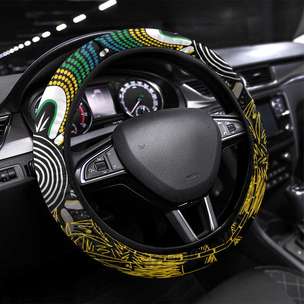 Australian South Sea Islanders National Recognition Day Steering Wheel Cover Solomon Islands And Vanuatu Culture LT14 Universal Fit Black - Polynesian Pride