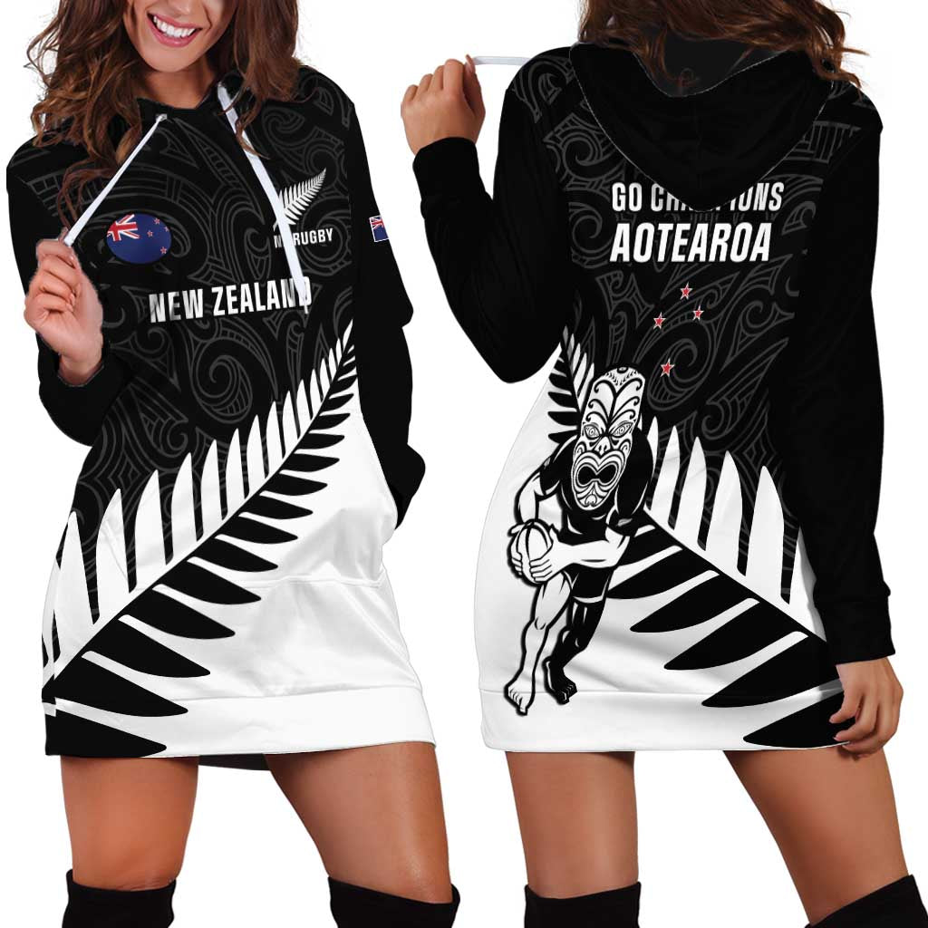 New Zealand Silver Fern Rugby Hoodie Dress All Black Go Champions Maori Pattern LT14 - Polynesian Pride