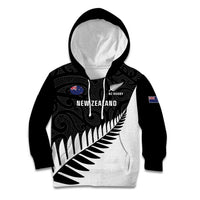 New Zealand Silver Fern Rugby Kid Hoodie All Black Go Champions Maori Pattern LT14