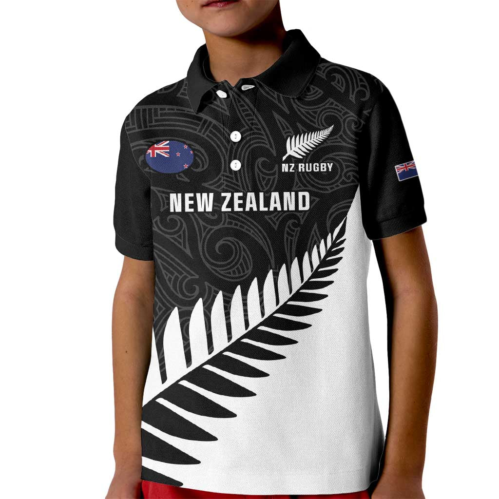 New Zealand Silver Fern Rugby Kid Polo Shirt All Black Go Champions Maori Pattern LT14