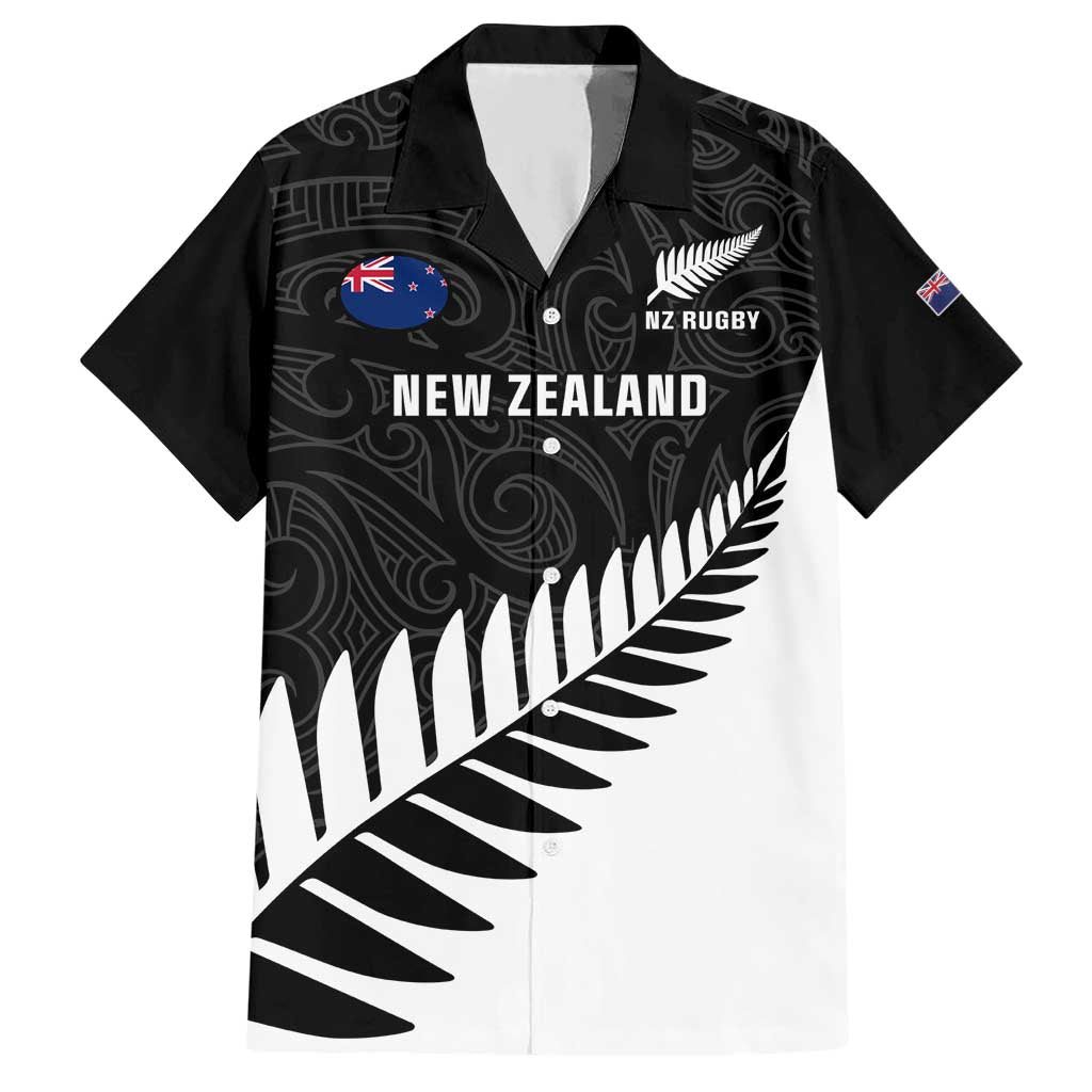 Personalised New Zealand Silver Fern Rugby Hawaiian Shirt All Black Go Champions Maori Pattern LT14 Black - Polynesian Pride