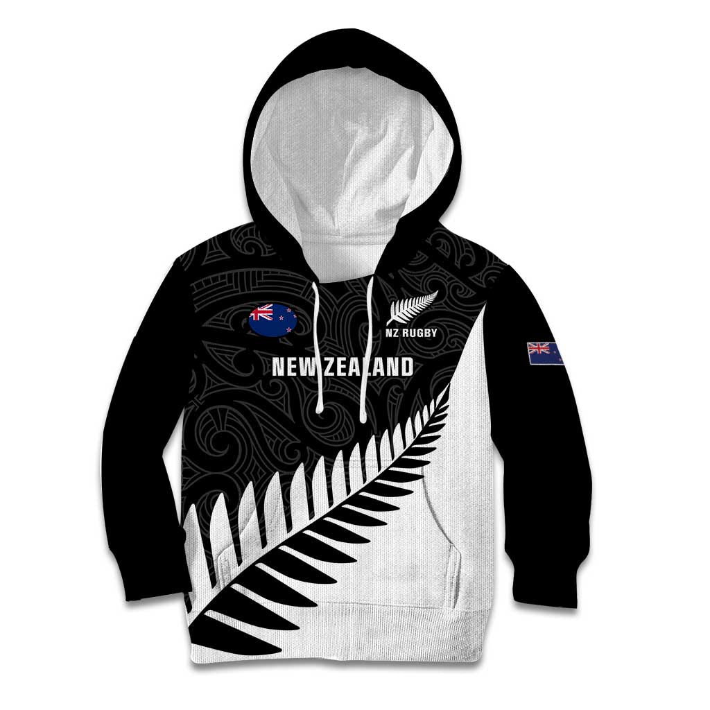 Personalised New Zealand Silver Fern Rugby Kid Hoodie All Black Go Champions Maori Pattern LT14 Hoodie Black - Polynesian Pride