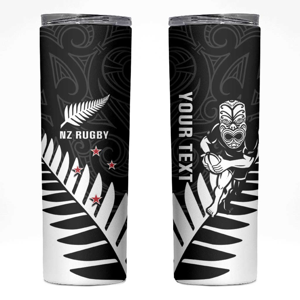 New Zealand Silver Fern Rugby Skinny Tumbler All Black Go Champions Maori Pattern LT14 Black - Polynesian Pride