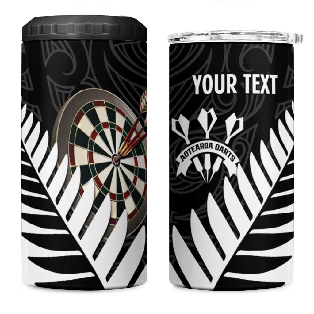 Personalised New Zealand Darts 4 in 1 Can Cooler Tumbler Silver Fern Aotearoa Maori Pattern LT14 One Size: 16 oz Black - Polynesian Pride