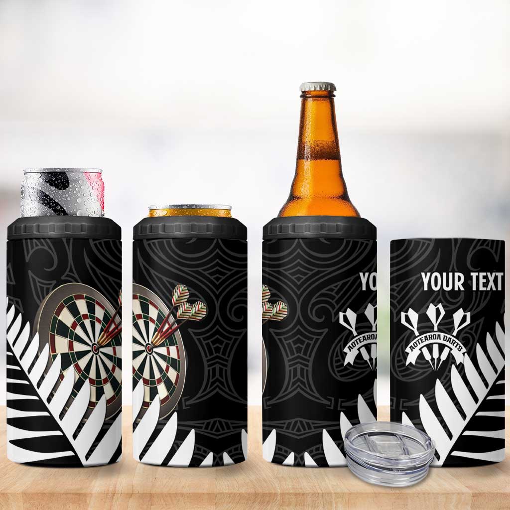 Personalised New Zealand Darts 4 in 1 Can Cooler Tumbler Silver Fern Aotearoa Maori Pattern LT14 - Polynesian Pride