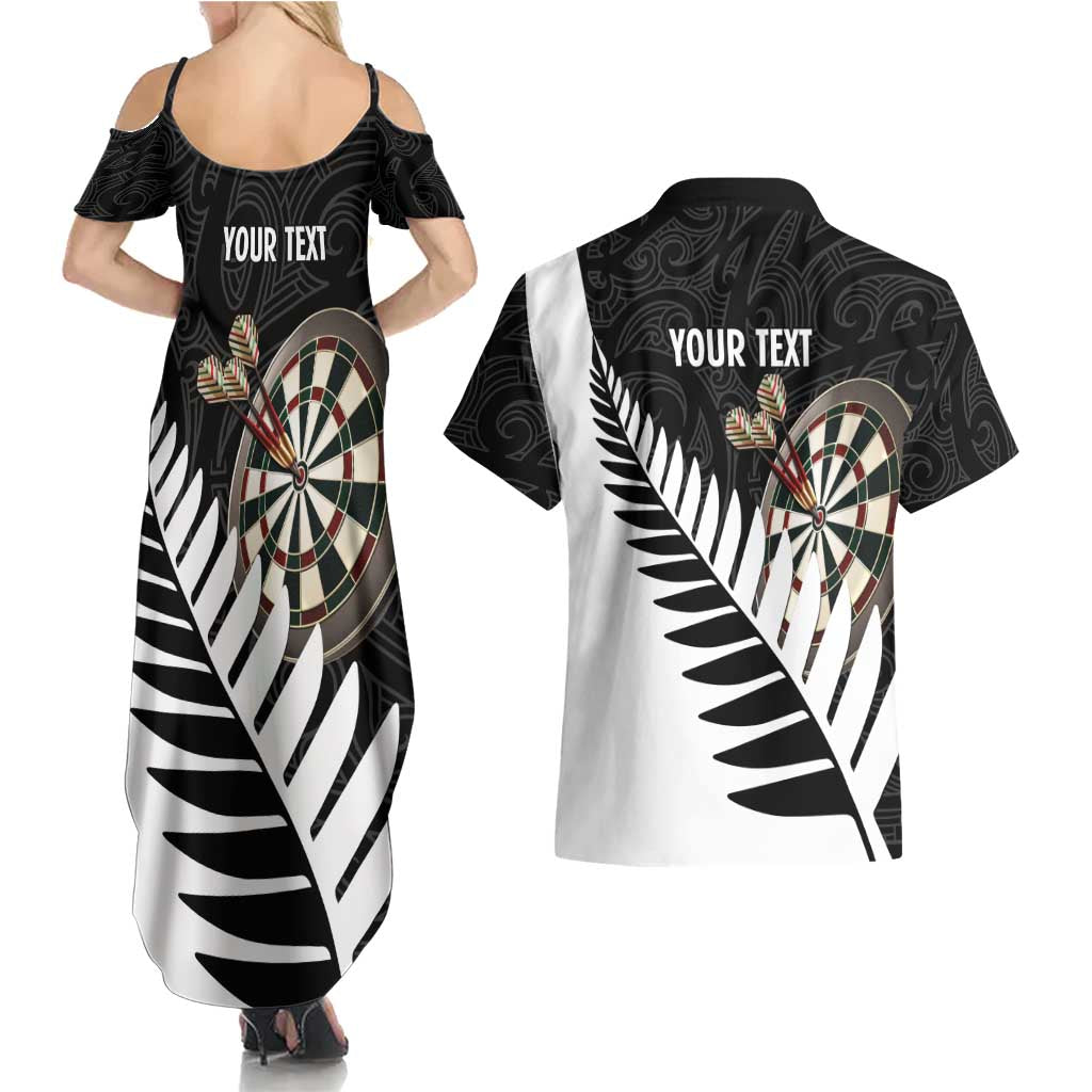 Personalised New Zealand Darts Couples Matching Summer Maxi Dress and Hawaiian Shirt Silver Fern Aotearoa Maori Pattern LT14 - Polynesian Pride