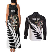Personalised New Zealand Darts Couples Matching Tank Maxi Dress and Long Sleeve Button Shirt Silver Fern Aotearoa Maori Pattern LT14 - Polynesian Pride