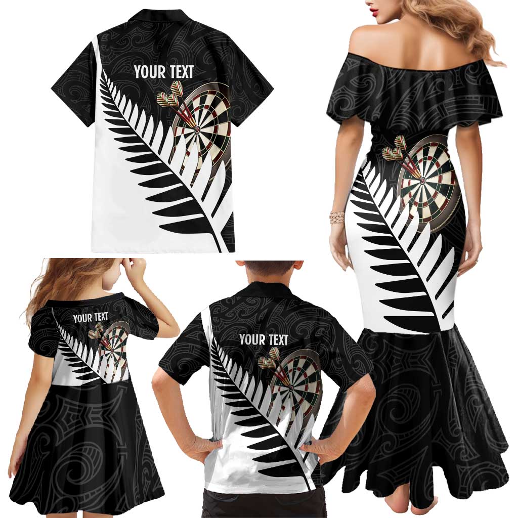 Personalised New Zealand Darts Family Matching Mermaid Dress and Hawaiian Shirt Silver Fern Aotearoa Maori Pattern LT14 - Polynesian Pride