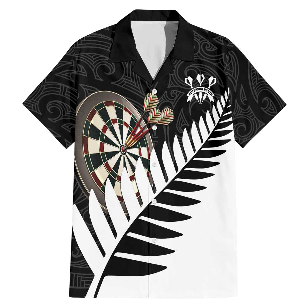Personalised New Zealand Darts Family Matching Mermaid Dress and Hawaiian Shirt Silver Fern Aotearoa Maori Pattern LT14 Dad's Shirt - Short Sleeve Black - Polynesian Pride