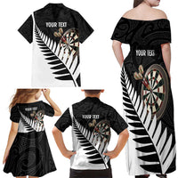 Personalised New Zealand Darts Family Matching Off Shoulder Maxi Dress and Hawaiian Shirt Silver Fern Aotearoa Maori Pattern LT14 - Polynesian Pride