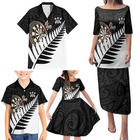 Personalised New Zealand Darts Family Matching Puletasi and Hawaiian Shirt Silver Fern Aotearoa Maori Pattern LT14 - Polynesian Pride