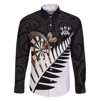 Personalised New Zealand Darts Family Matching Summer Maxi Dress and Hawaiian Shirt Silver Fern Aotearoa Maori Pattern LT14 Dad's Shirt - Long Sleeve Black - Polynesian Pride