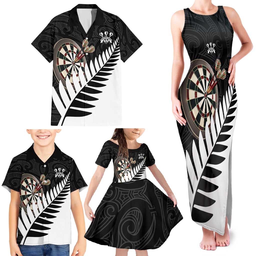 Personalised New Zealand Darts Family Matching Tank Maxi Dress and Hawaiian Shirt Silver Fern Aotearoa Maori Pattern LT14 - Polynesian Pride