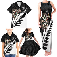 Personalised New Zealand Darts Family Matching Tank Maxi Dress and Hawaiian Shirt Silver Fern Aotearoa Maori Pattern LT14 - Polynesian Pride