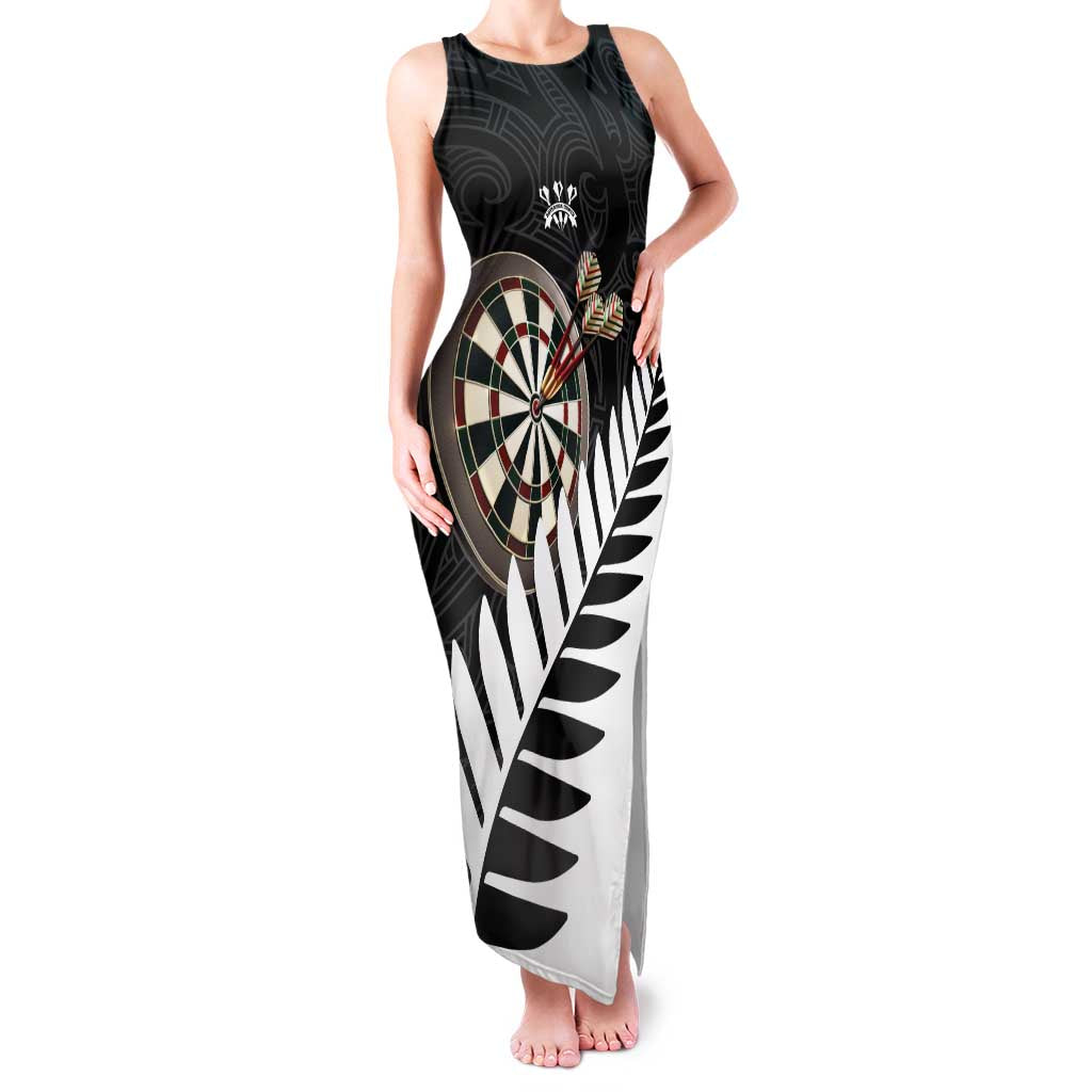 Personalised New Zealand Darts Family Matching Tank Maxi Dress and Hawaiian Shirt Silver Fern Aotearoa Maori Pattern LT14 Mom's Dress Black - Polynesian Pride
