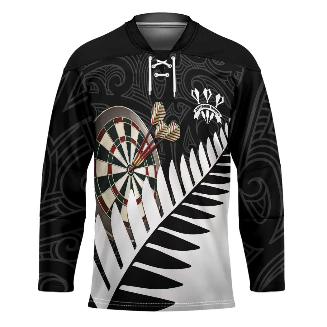 Personalised New Zealand Darts Hockey Jersey Silver Fern Aotearoa Maori Pattern - Polynesian Pride