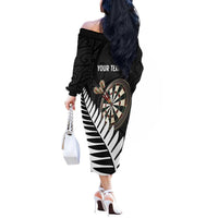 Personalised New Zealand Darts Off The Shoulder Long Sleeve Dress Silver Fern Aotearoa Maori Pattern LT14 - Polynesian Pride