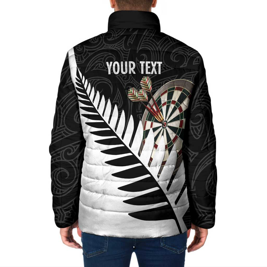 Personalised New Zealand Darts Padded Jacket Silver Fern Aotearoa Maori Pattern - Polynesian Pride