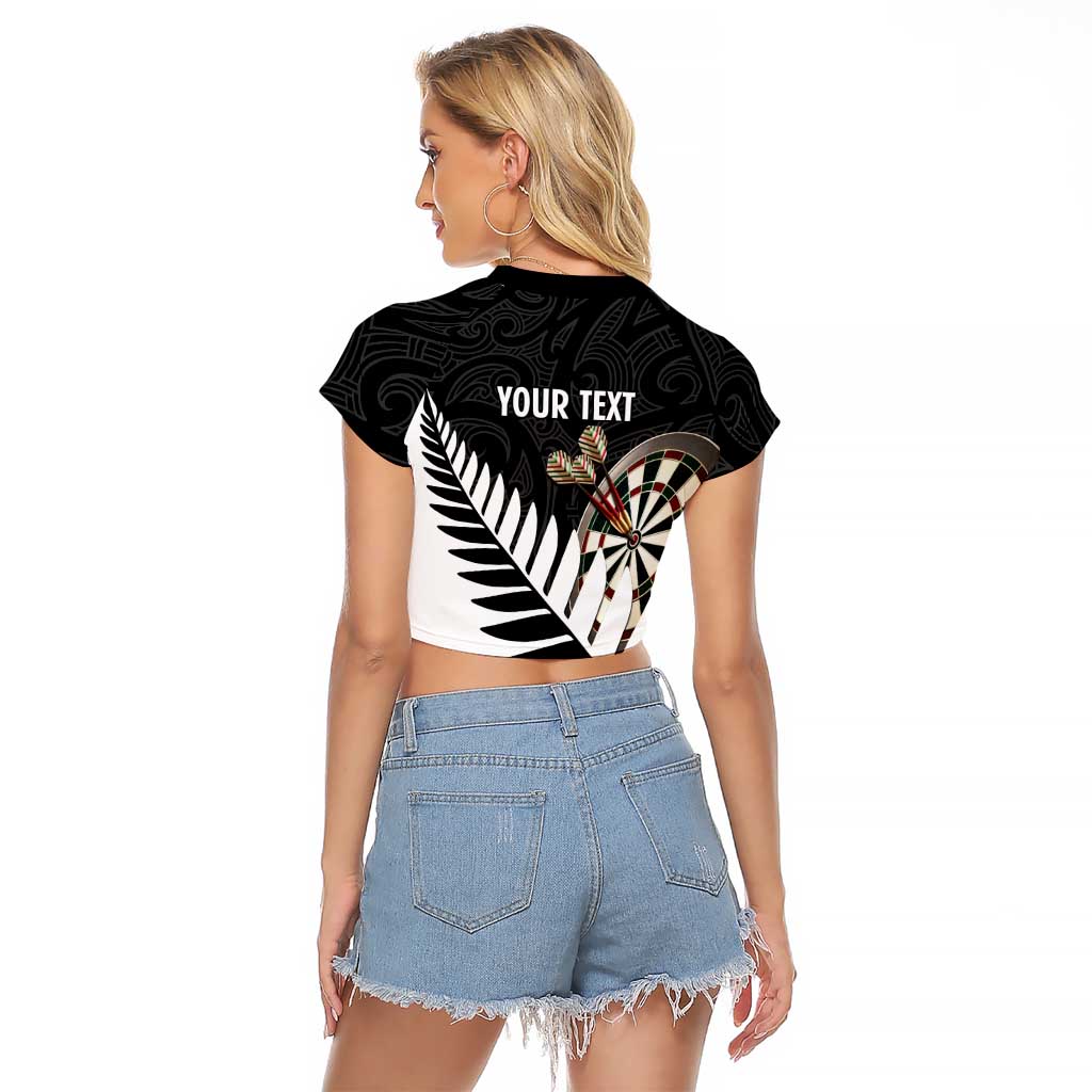Personalised New Zealand Darts Raglan Cropped T Shirt Silver Fern Aotearoa Maori Pattern - Polynesian Pride