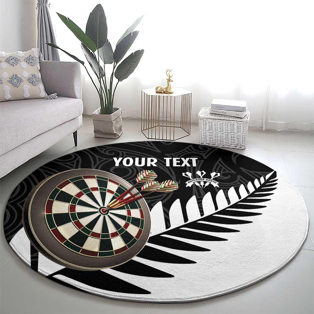 Personalised New Zealand Darts Round Carpet Silver Fern Aotearoa Maori Pattern - Polynesian Pride