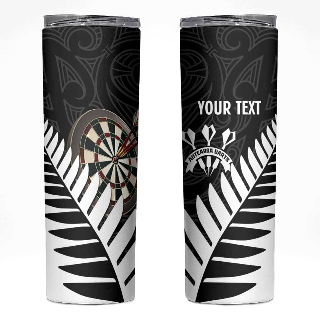 Personalised New Zealand Darts Skinny Tumbler Silver Fern Aotearoa Maori Pattern LT14 Black - Polynesian Pride