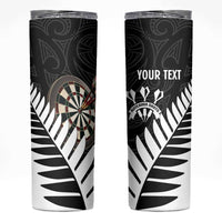 Personalised New Zealand Darts Skinny Tumbler Silver Fern Aotearoa Maori Pattern LT14 Black - Polynesian Pride