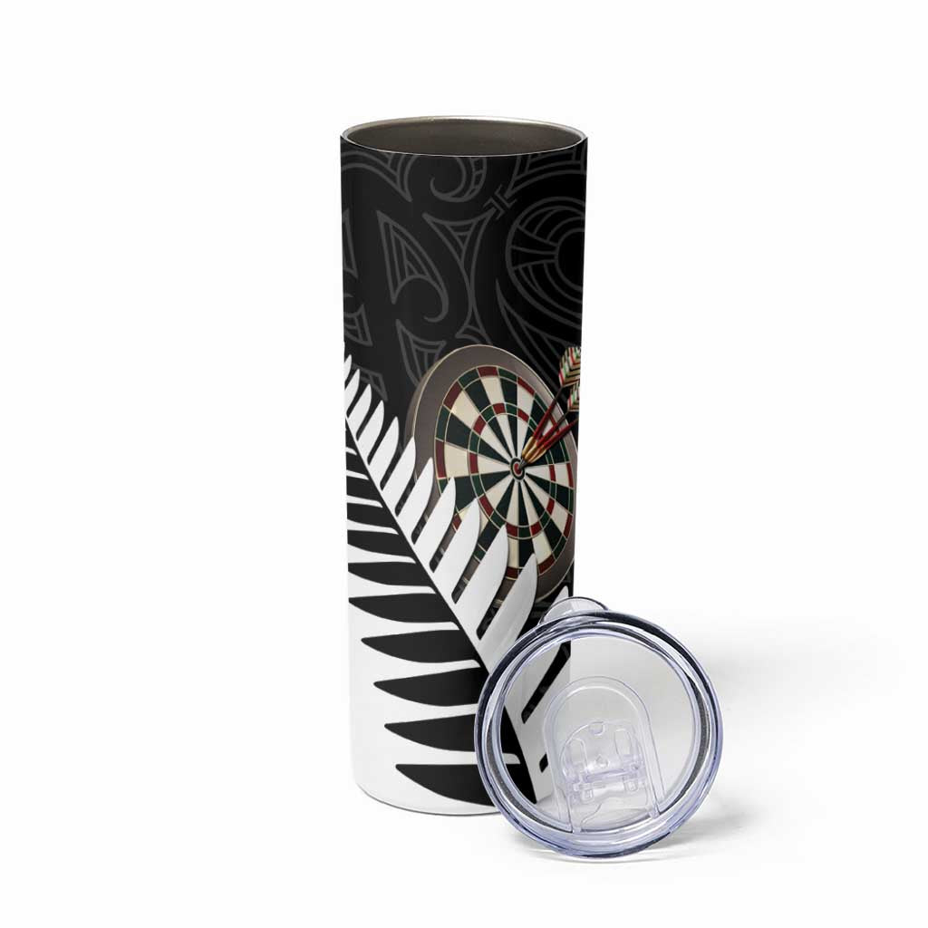 Personalised New Zealand Darts Skinny Tumbler Silver Fern Aotearoa Maori Pattern LT14 - Polynesian Pride