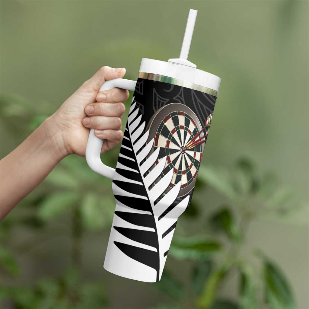 Personalised New Zealand Darts Tumbler With Handle Silver Fern Aotearoa Maori Pattern - Polynesian Pride