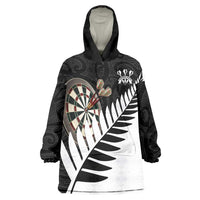 Personalised New Zealand Darts Wearable Blanket Hoodie Silver Fern Aotearoa Maori Pattern LT14 One Size Black - Polynesian Pride