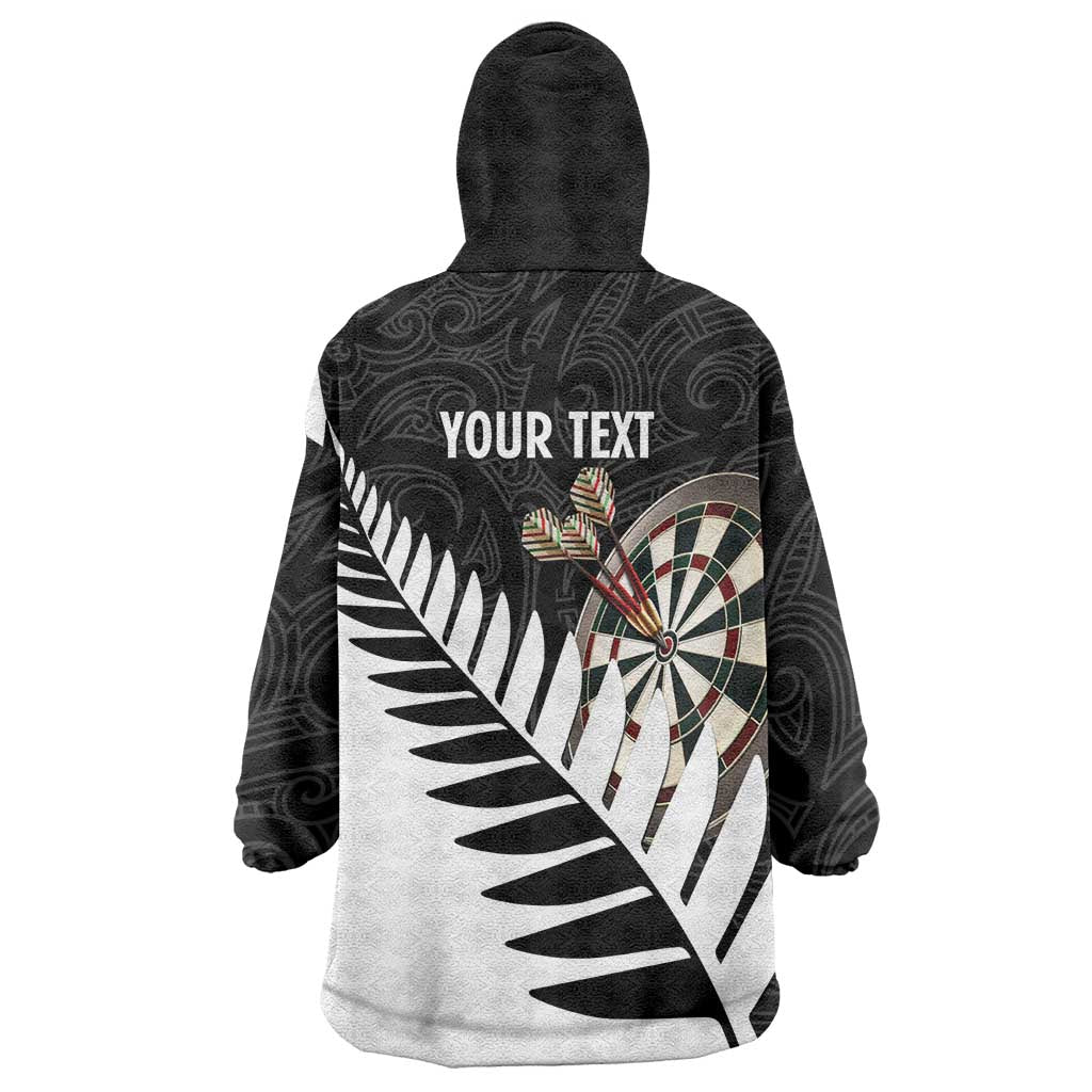 Personalised New Zealand Darts Wearable Blanket Hoodie Silver Fern Aotearoa Maori Pattern LT14 - Polynesian Pride