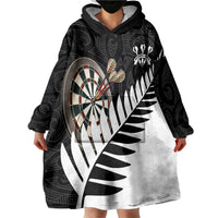 Personalised New Zealand Darts Wearable Blanket Hoodie Silver Fern Aotearoa Maori Pattern LT14 - Polynesian Pride