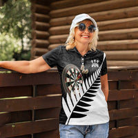 Personalised New Zealand Darts Women Polo Shirt Silver Fern Aotearoa Maori Pattern - Polynesian Pride
