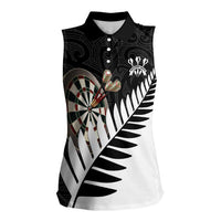 Personalised New Zealand Darts Women Sleeveless Polo Shirt Silver Fern Aotearoa Maori Pattern LT14 Female Black - Polynesian Pride