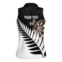 Personalised New Zealand Darts Women Sleeveless Polo Shirt Silver Fern Aotearoa Maori Pattern LT14 - Polynesian Pride