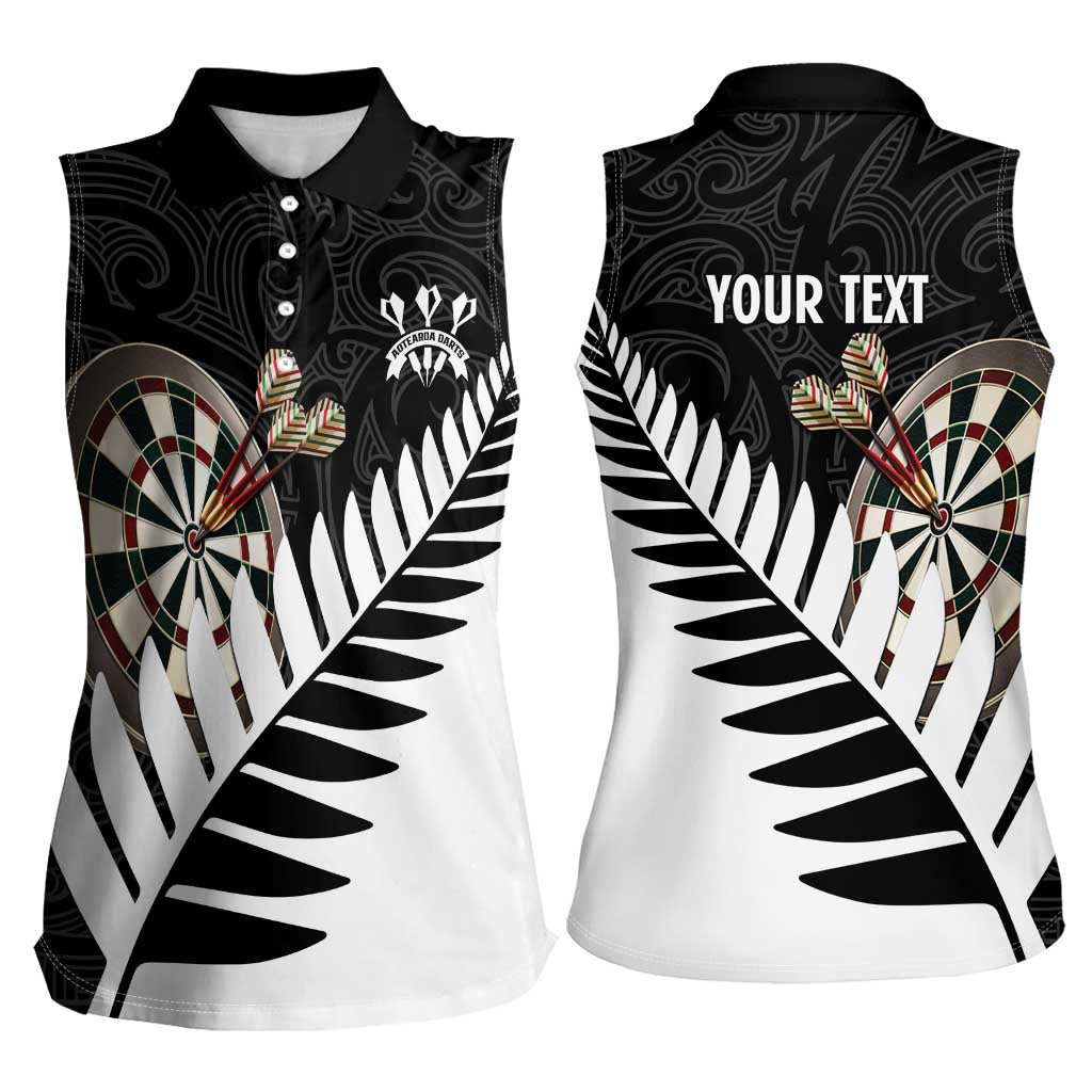 Personalised New Zealand Darts Women Sleeveless Polo Shirt Silver Fern Aotearoa Maori Pattern LT14 - Polynesian Pride